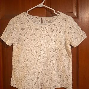LOFT Ivory Lace Short Sleeve Blouse